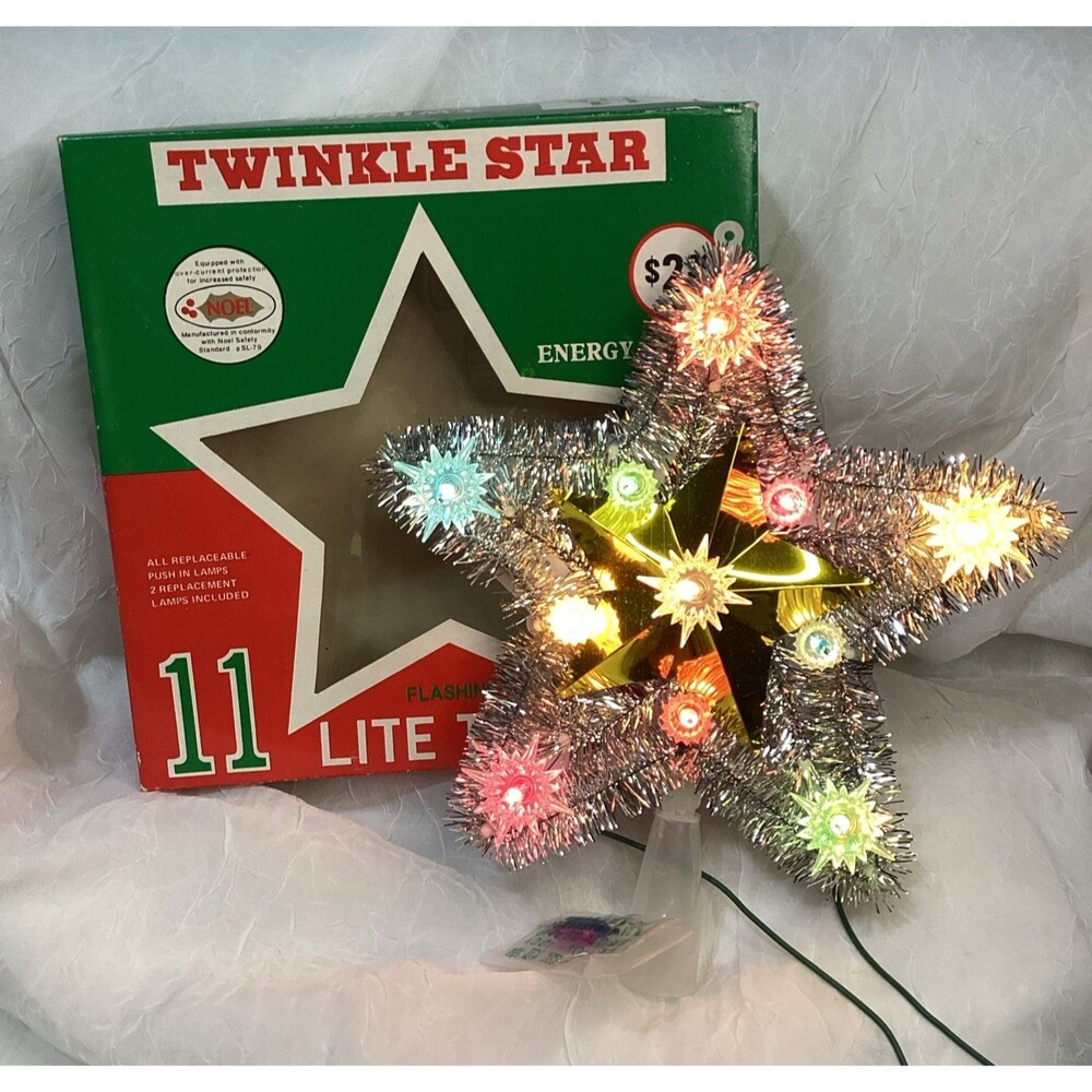 Twinkle Star Noel 11 Lite Tree Top Flashing Original Box Replacement Bulbs Vntge